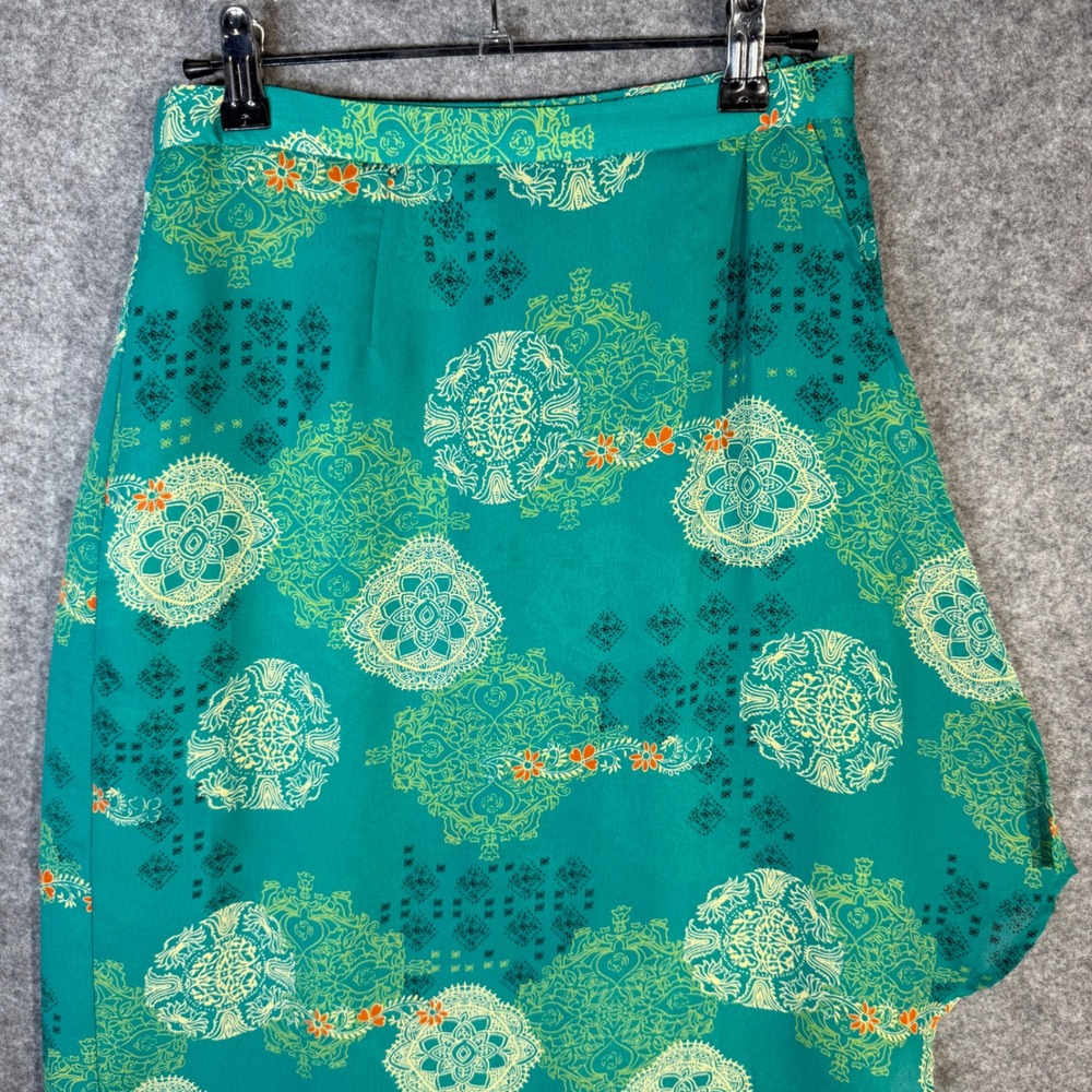 Worthington Teal Mandala Print Asymmetrical‎ Hem Midi Skirt Women's Size 4 - Picture 4 of 8